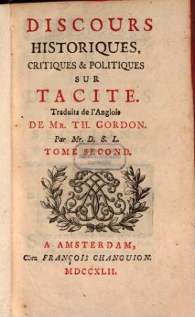Discours Historiques, Critiques & Politiques Sur Tacite, 2
