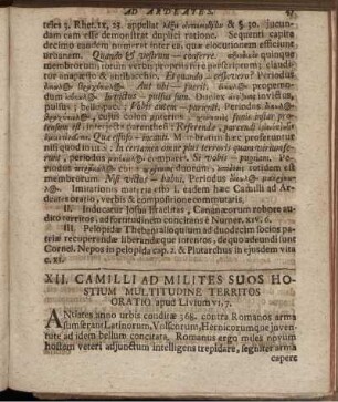 XII. Camilli Ad Milites Suos Hostium Multitudine Territos Oratio.