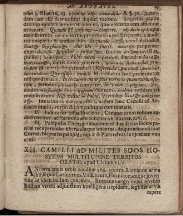 XII. Camilli Ad Milites Suos Hostium Multitudine Territos Oratio.