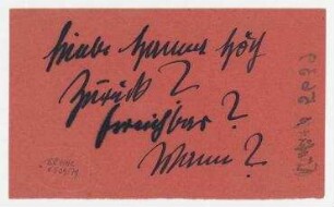 Notizzettel von Thomas Ring an Hannah Höch. [Berlin]