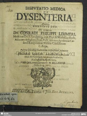 Disputatio Medica De Dysenteria