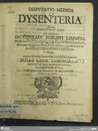 Disputatio Medica De Dysenteria