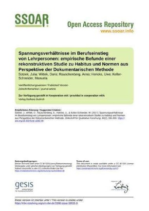 Spannungsverhältnisse im Berufseinstieg von Lehrpersonen: empirische Befunde einer rekonstruktiven Studie zu Habitus und Normen aus Perspektive der Dokumentarischen Methode