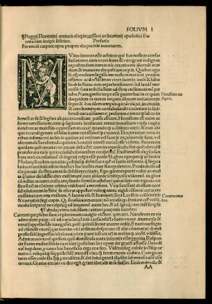 Poggii Florentini oratoris eloquentissimi ac secretarii apostolici Facetiarum incipit feliciter.
