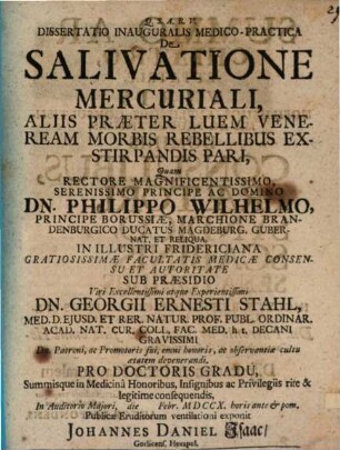 Dissertatio inauguralis medico-practica de salivatione mercuriali, aliis praeter luem veneream morbis rebellibus exstirpandis pari