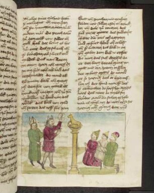 Moses bringt die Gesetzestafeln und Anbetung des goldenen Kalbs
