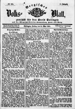 Bergisches Volksblatt. 1849-1868