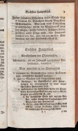 Sechstes Hauptstück. Eintheilung der Philosophie.