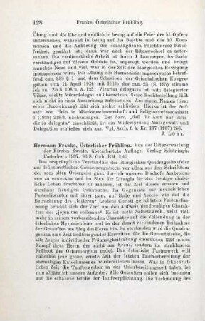 128-129 [Rezension] Franke, Hermann, Österlicher Frühling