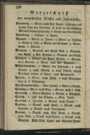 Verzeichniß der vornehmsten Messen und Jahrmärkte