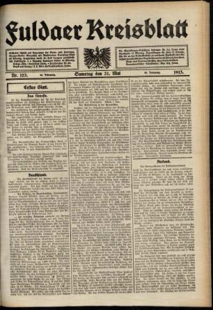 Erste Ausgabe vom Samstag, den 31. Mai 1913.