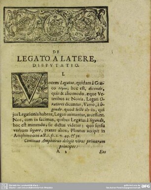 De Legato A Latere, Disputatio