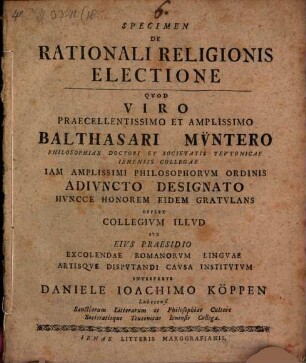 Specimen de rationali religionis electione