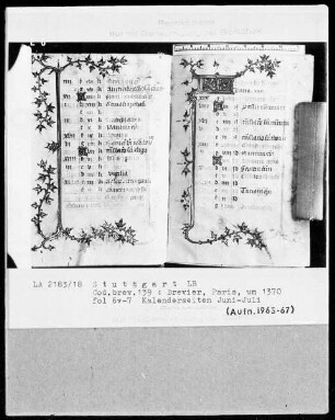 Lateinisches Stundenbuch — KL-Ligatur mit anschließender Ranke als Teilbordüre, Folio 7recto