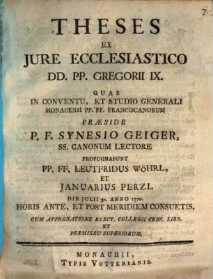Theses ex iure ecclesiastico DD. PP. Gregorii IX.