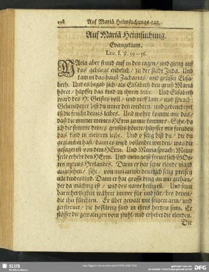 Auf Mariä Heimsuchung. Evangelium. Luc. I. v. 39-56.