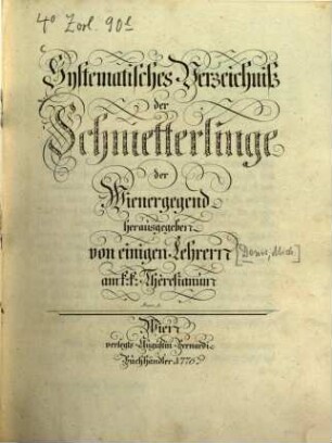 Systematisches Verzeichniß der Schmetterlinge der Wienergegend
