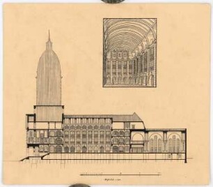 Rathaus, Berlin-Schöneberg: Schnitt, Perspektivische Innenansicht 1:200