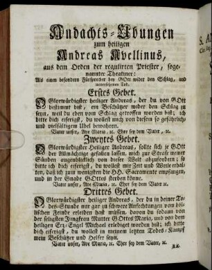 Andachts-Ubungen zum heiligen Andreas Avellinus,...