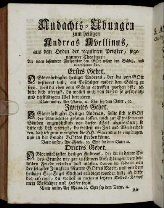 Andachts-Ubungen zum heiligen Andreas Avellinus,...