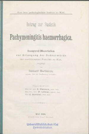 Beitrag zur Statistik der Pachymeningitis haemorrhagica
