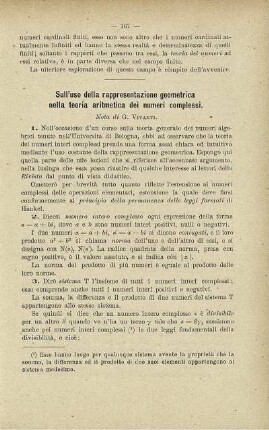 Sullùso della rappresentazione geometrica nella teoria aritmetica dei numeri complessi.