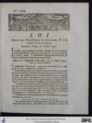 Loi Relative aux Administrations de département.