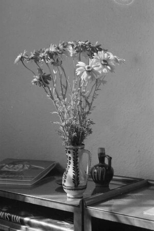Vase mit Blumen im Teupitzer Wochenendhaus. : Waza z kwětkami w dowolowym domčku w Tupcu.
