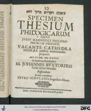 ... Specimen Thesium Philologicarum