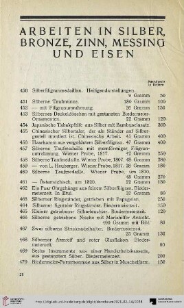 Arbeiten in Silber, Bronze, Zinn, Messing und Eisen (Nr. 450-566)