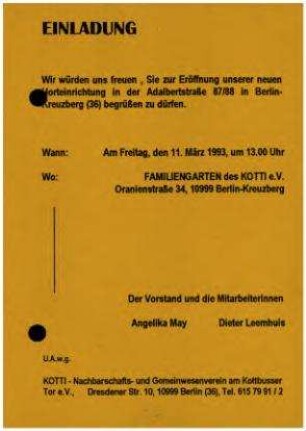 Bericht: Entstehungsgeschichte Kindertagesstätte Adalbertstraße 87, 1993