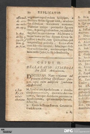 Caput III. Declaratio Symboli seu XII. Articulorum.