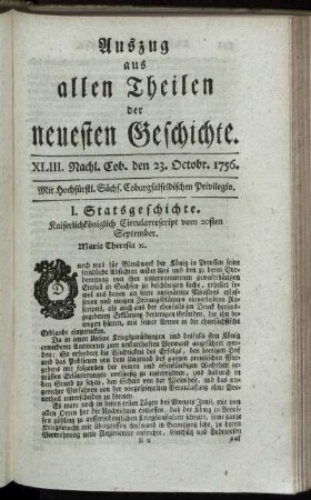 XLIII. Nachl. Cob. den 23. Octobr. 1756.