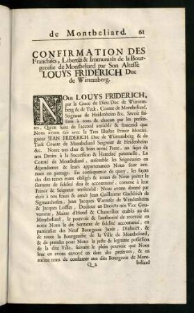 61-68, Confirmation Des Franchises, Libertez ...