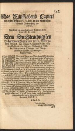 Das Funffzehend Capitel/ der ersten Epistel S. Pauli an die Corinther/ Von der Aufferstehung der Todten.
