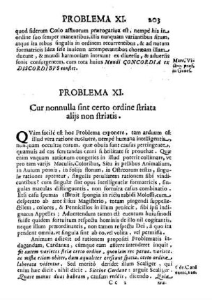 Problema XI. Cur nonnulla sint certo ordine striata alijs non striatis