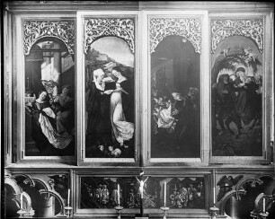 Freiburg Münster Hochaltar von Hans Baldung Grien (um 1512/1516) Verkündigung, Heimsuchung, Geburt Christi und die Flucht nach Ägypten und Predella