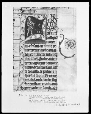 Bibel (Regum - Iob) — Initiale F (actum est), darin David und Goliath