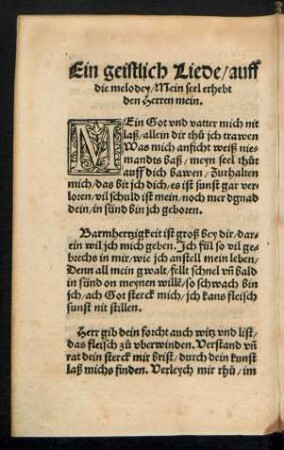 Ein geistlich Liede/ auff die melodey/ Mein seel erhebt den Herren mein.