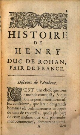 Histoire de Henry Duc de Rohan, pair de France