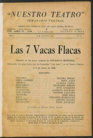1936002900: Las siete vacas flacas : comedia en 2 actos