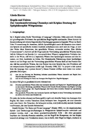 Regeln und Fakten. Zur Auseinandersetzung Chomskys mit Kripkes Deutung der Spätphilosophie Wittgensteins