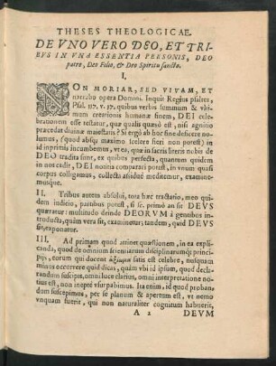 Theses Theologicae. De Uno Vero Deo, Et Tribus In Una Essentia Personis, Deo patre, Deo Filio, et Deo Spiritu sancto.