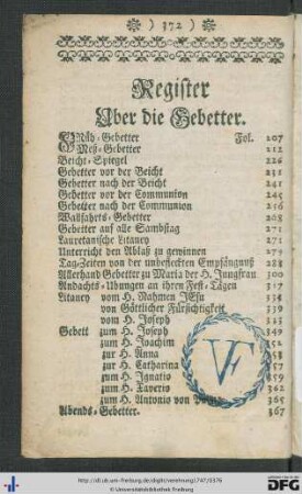 Register über die Gebetter.