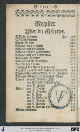 Register über die Gebetter.