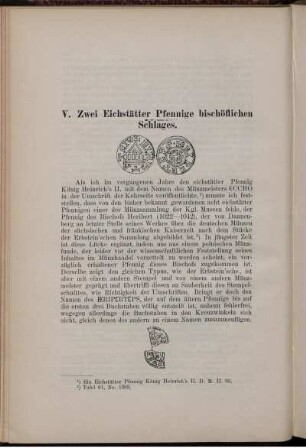 V. Zwei Eichstätter Pfennige bischöflichen Schlages
