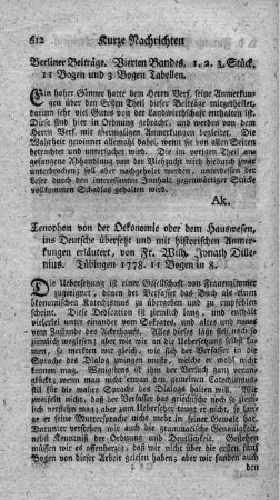 Von der Oekonomie oder dem Hauswesen.