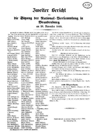 Zweiter Bericht über die Sitzung der National=Versammlung in Brandenburg am 28. November 1848.