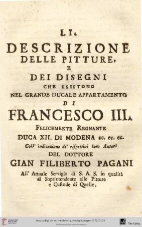 Descrizione delle pitture e dei disegni […]