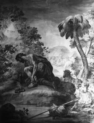 Moses vor dem brennenden Dornbusch : Moses vor dem brennenden Dornbusch. Fresko (um 1774; J. A. Feuchtmayer). Salem, Pfarrkirche Mariä Himmelfahrt